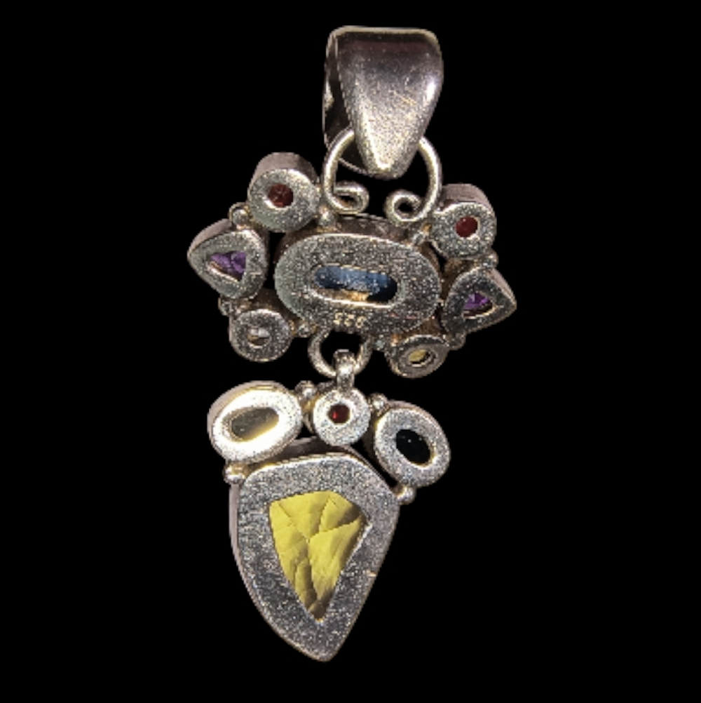 Large Sterling Silver Multi-Gemstone Artisan Statement Pendant - Picture 8 of 10